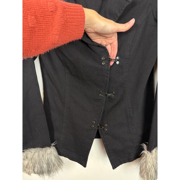 TRIPP NYC Y2K Steampunk Gothic Core Hook Front Faux Fur Black Denim Jacket Large - Picture 4 of 7